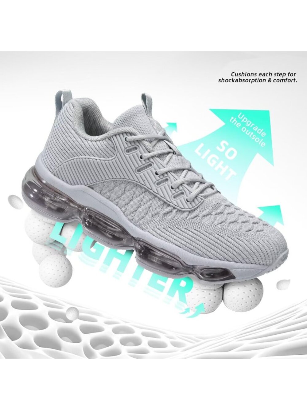 Women's Grey Casual Running Shoes Air Cushion Breathable Tennis Fashion Sneakers - Picture 6 of 6